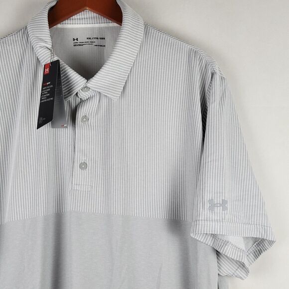 Under Armour Golf Polo Men 2XL Loose Fit Gray Textured Heat Gear Performance NWT - Picture 5 of 14